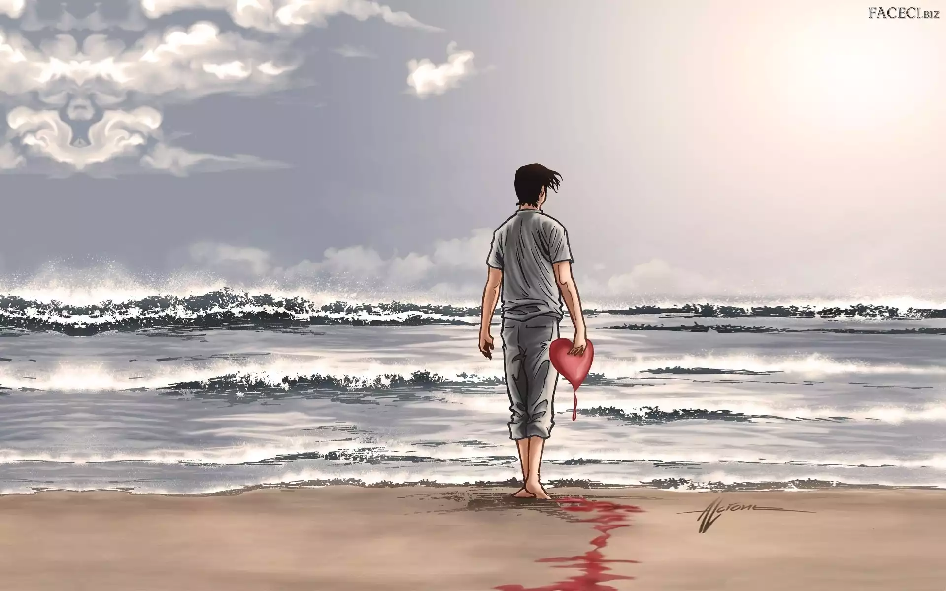 Mężczyzna, Serce, Morze, Krwawiące