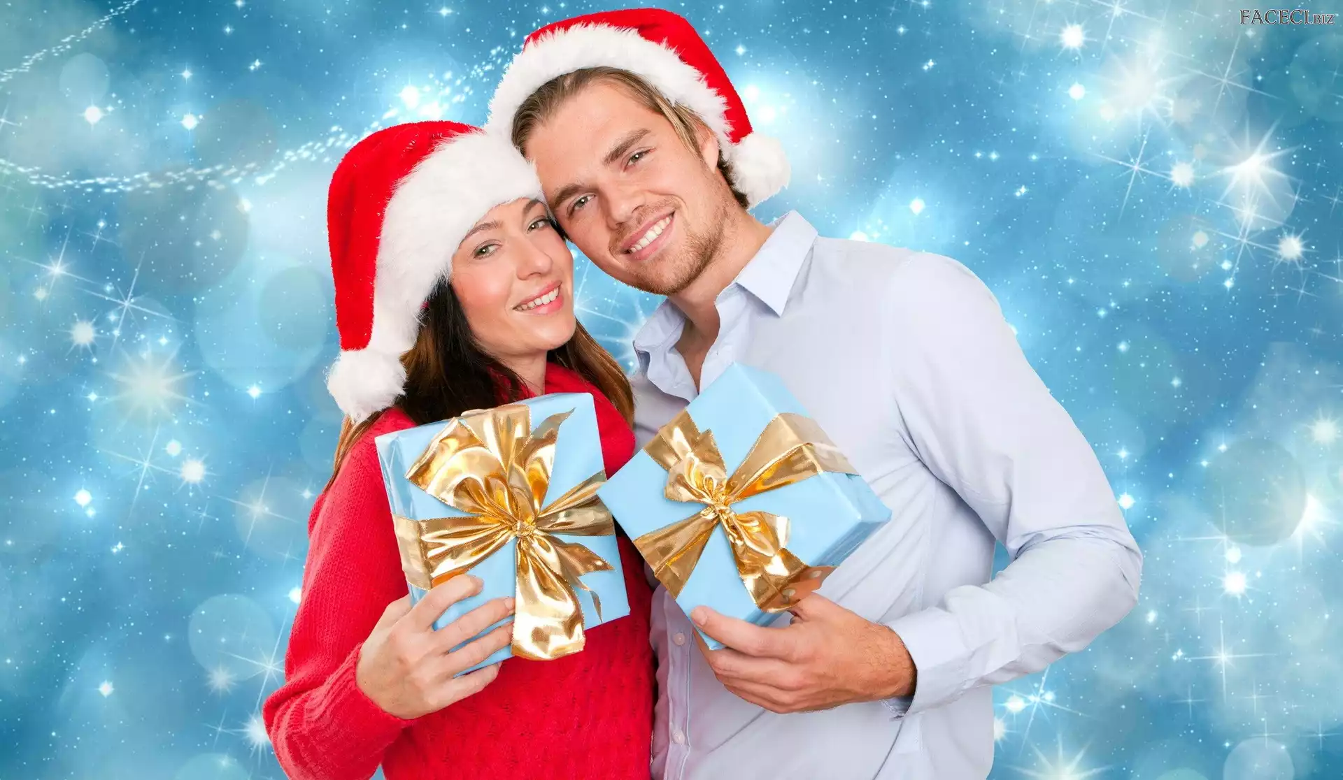 Prezenty, Mikołaja, Mężczyzna, Kobieta, Czapki